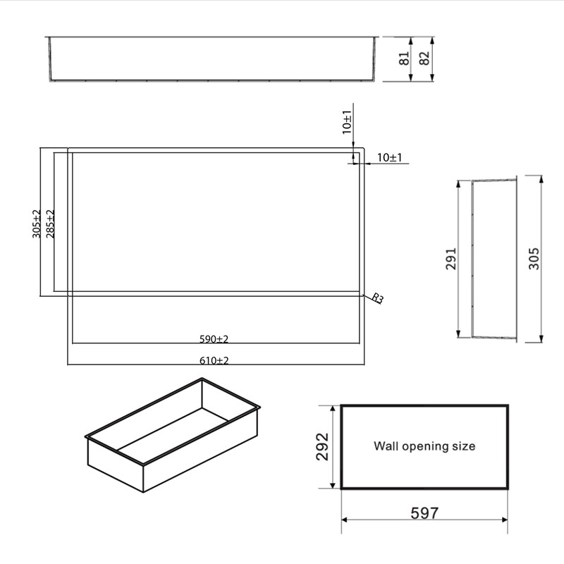 Bathroom Wall Recessed 80mm Depth Shower Niche 610*305mm