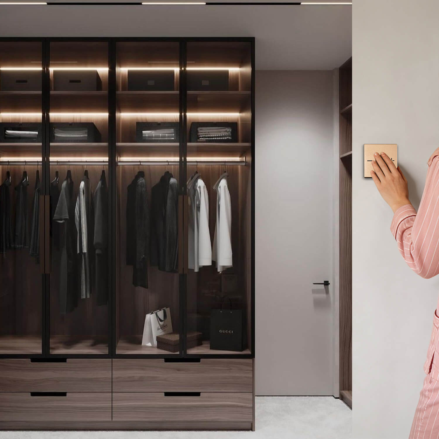 Brushed Handled Suqare Wireless LED Controller for Cabinet Lights