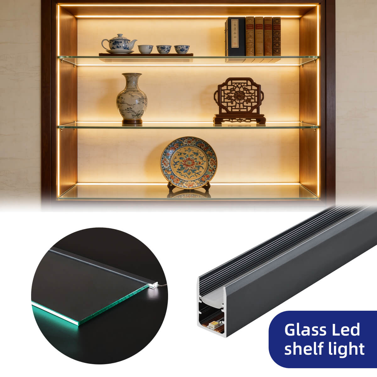 Glass Shelf 1015 LED Linear Light Plug to Play for 8mm-thick Glass Pane