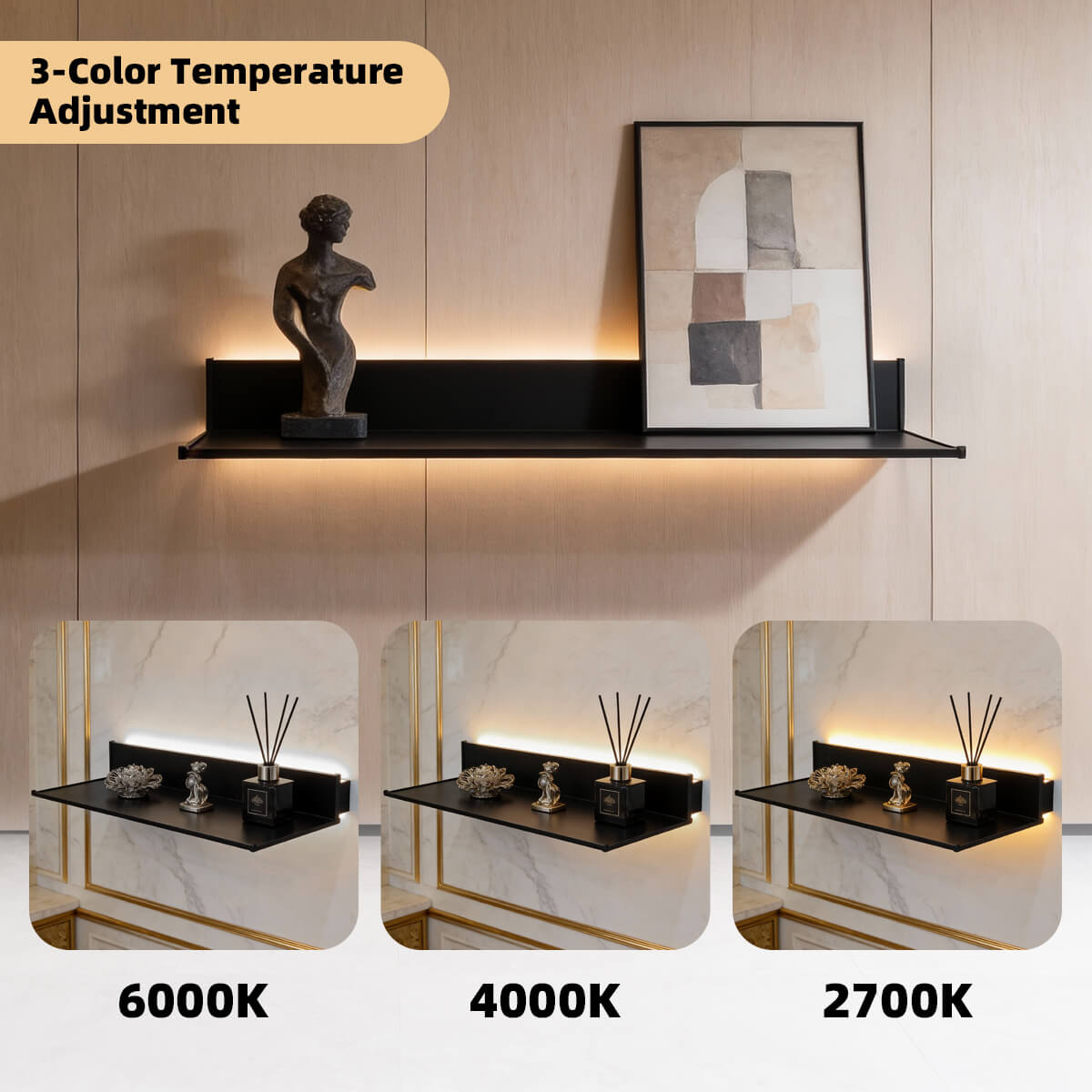 Up & Down Glowing Wall Mount LED Metal Wall Shelf Dimmable CCT