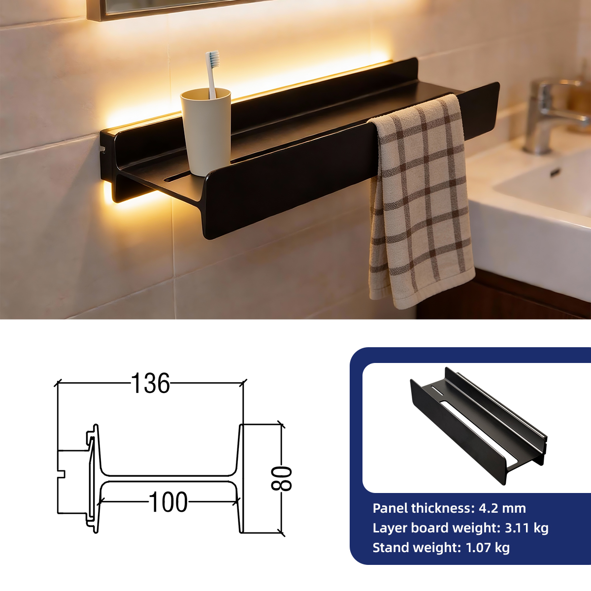 bathroom shelf with LED