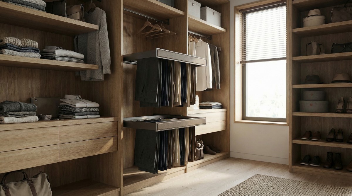 closet pull out pants rack