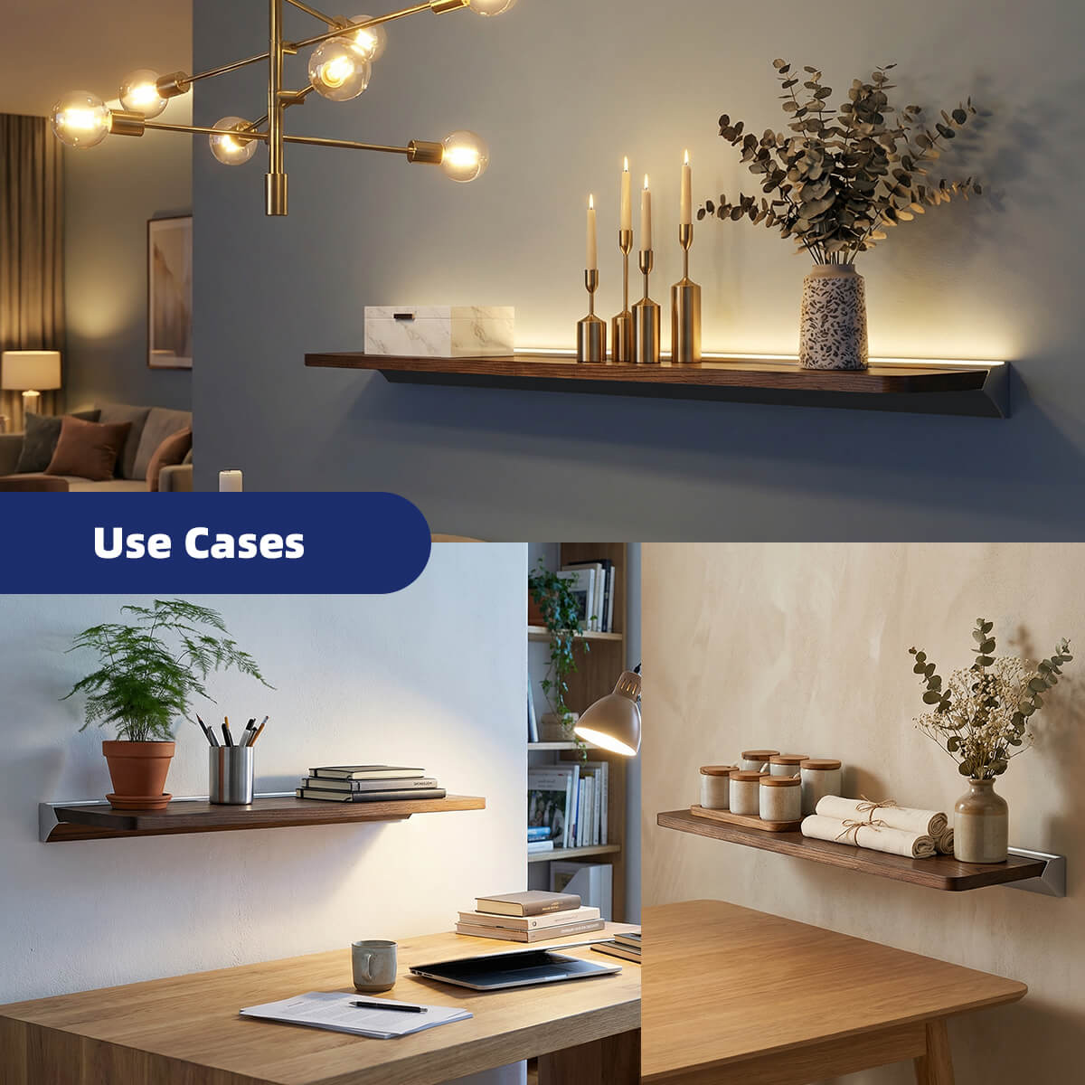 Wall Mounted LED Storage Wood Shelf