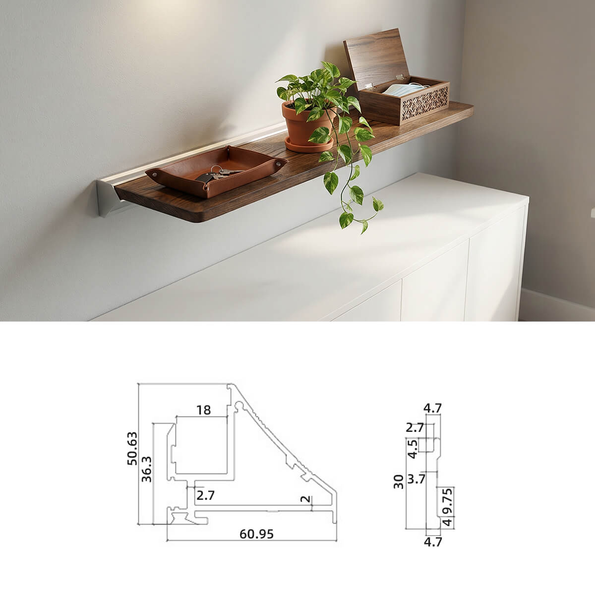 wood led wall mount shelf