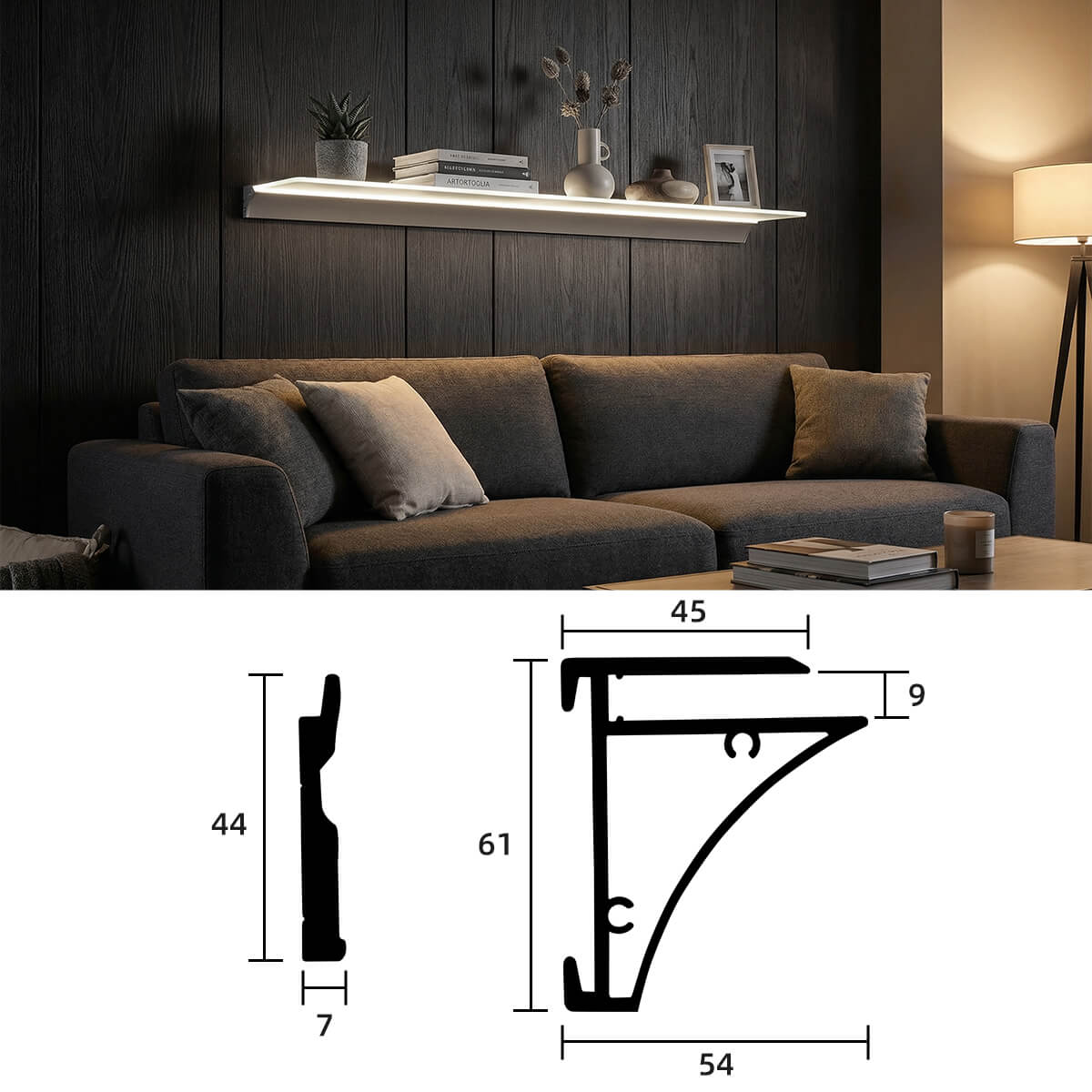 Floating Wall Shelf with LED Light for Modern Home Storage