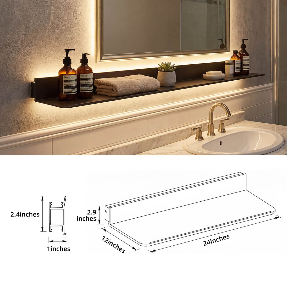 Display LED Wall Floating Shelf Size Customizable