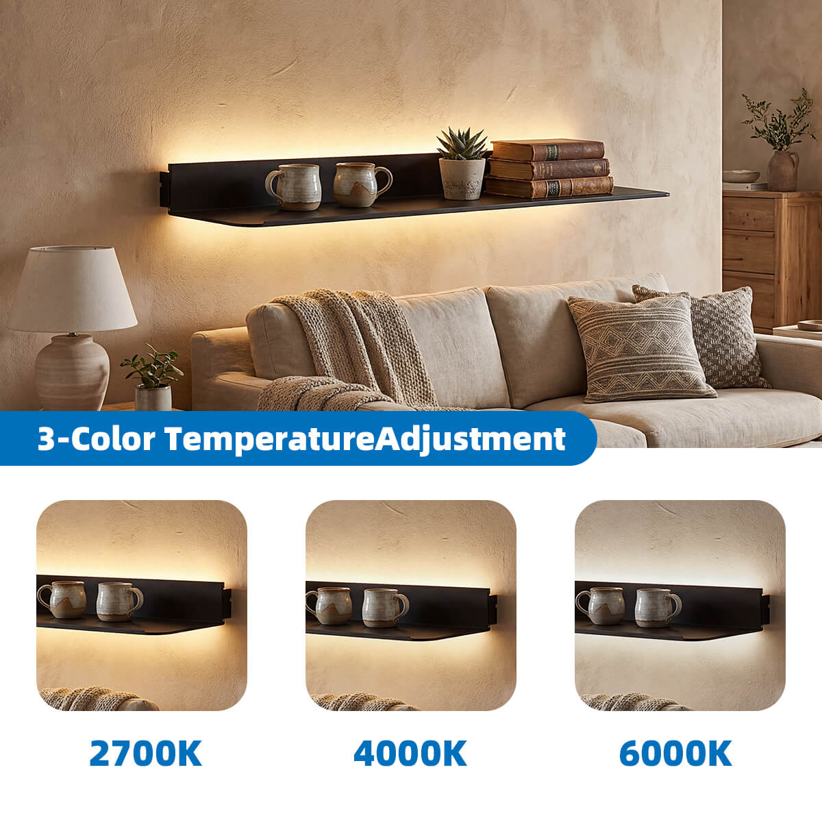 dimmable led floating shelf