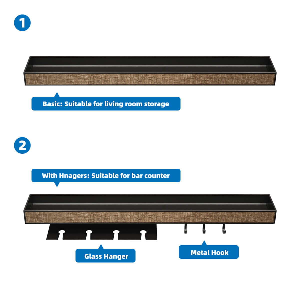 glass hanger led wall shelf