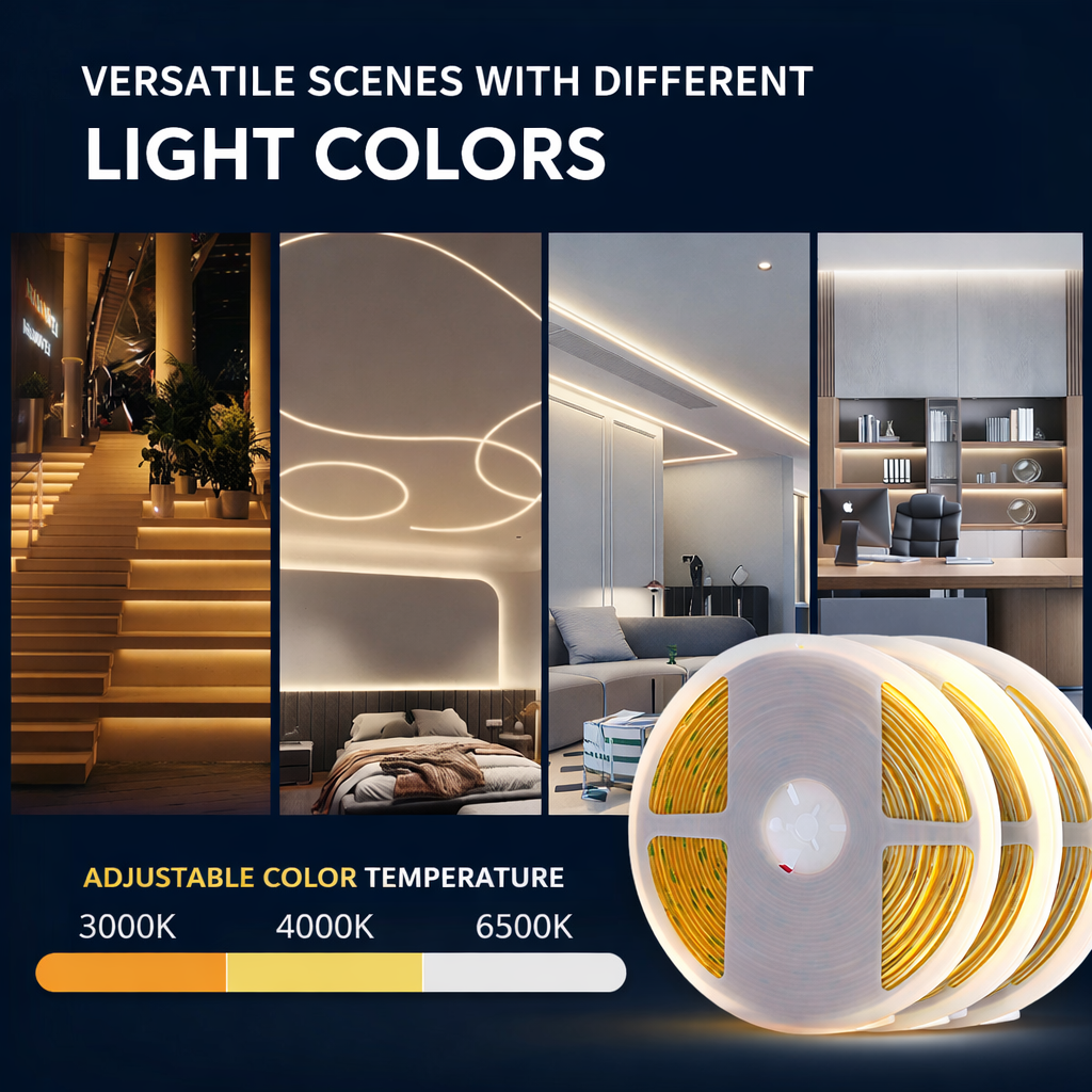 DC24V 10W/M 8MM COB LED Strip 384D High Luminous Efficiency and Color Rendering Soft Strip
