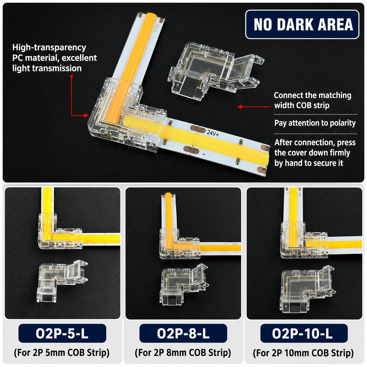 2‑Pin Solderless COB LED Strip Connector 5mm/8mm/10mm  Extension terminal LED strip accessories