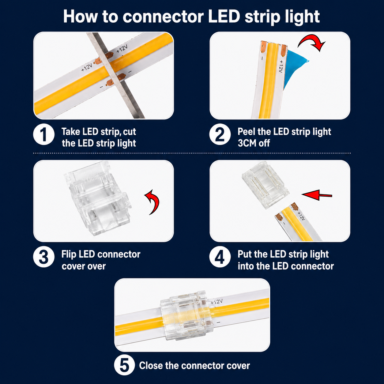 2‑Pin Solderless COB LED Strip Connector 5mm/8mm/10mm  Extension terminal LED strip accessories
