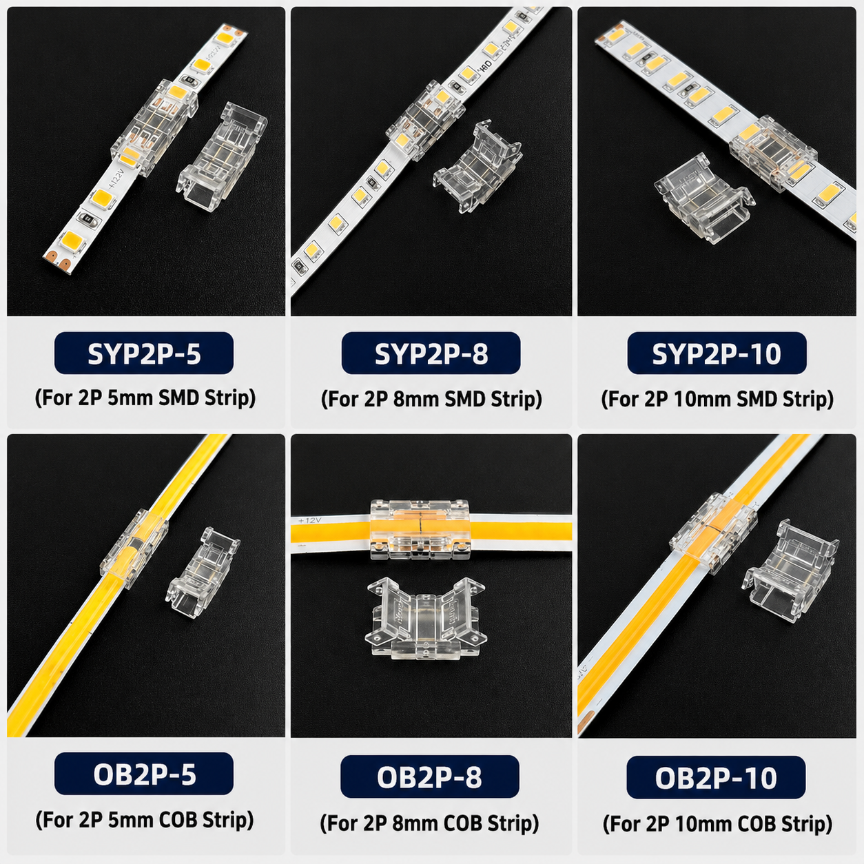 2‑Pin Solderless COB LED Strip Connector 5mm/8mm/10mm  Extension terminal LED strip accessories