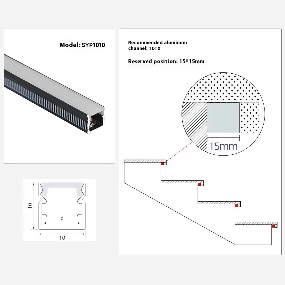 SYP-SL1010-Aluminum Channel Recessed Stair LED Light Sequential Step Light Controller Kit
