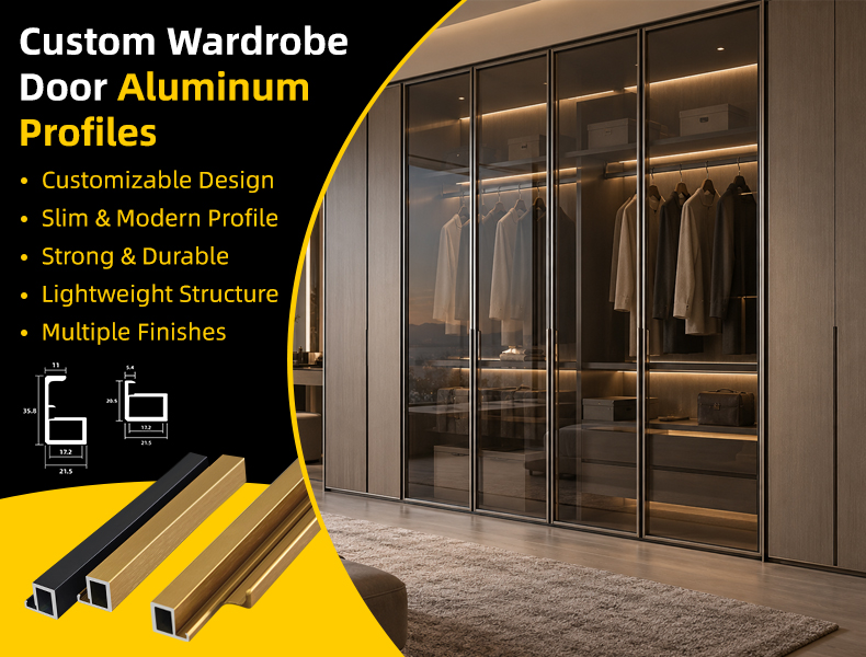 Aluminum Frame Profiles for Modern Glass Cabinet and Wardrobe Doors